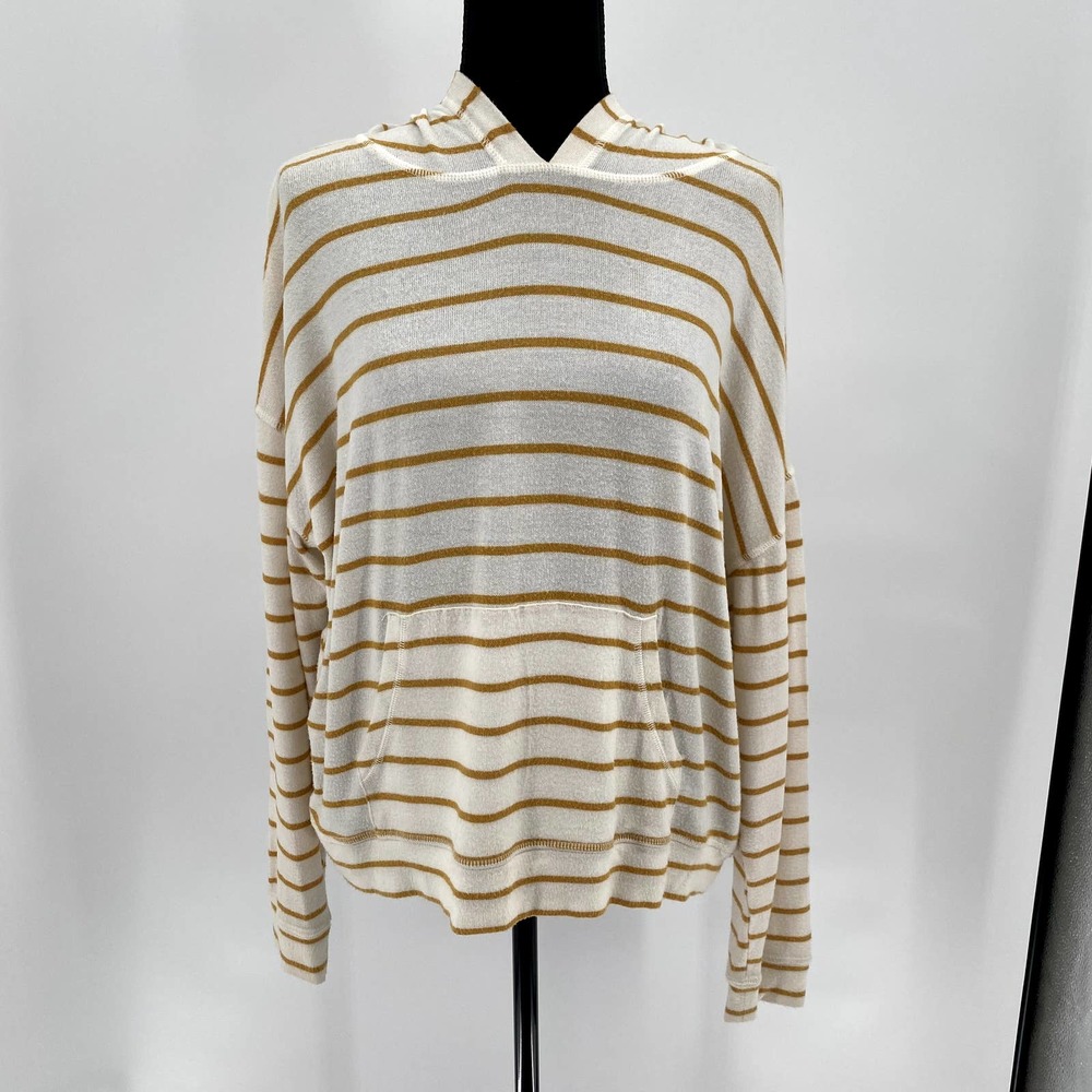 American Eagle Plush White and Mustard Hooded Pullover w/ Front Pocket Size L